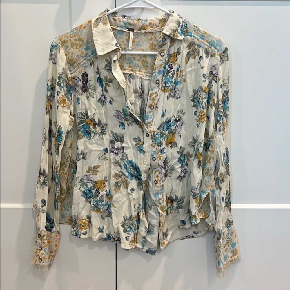 Free People Floral Gauze Button-Down